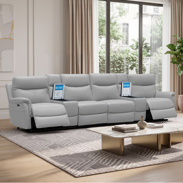 Rodeo Leather Home Theatre Recliner Lounge with Built-In Fridge