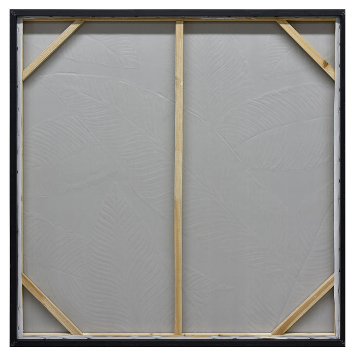 100X100cm Emerald Oasis: Leaves of Serenity Champagne Framed Hand Painted Canvas Wall Art