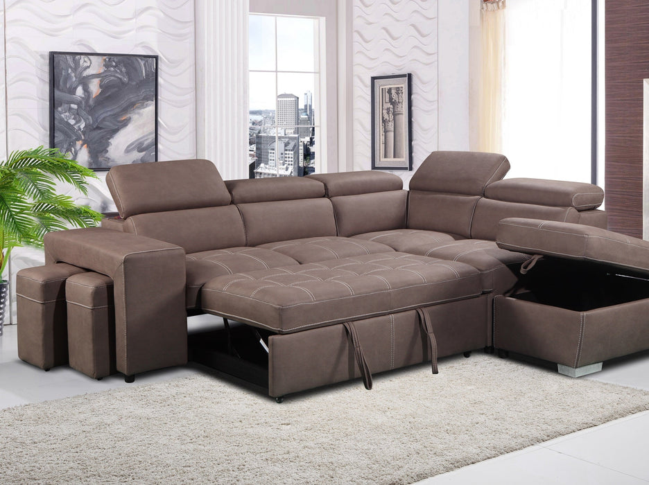 Positano 4 Seater Fabric Sofabed with Storage Ottoman + 2 Stools